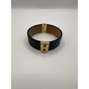 Michael Kors Black Leather Cuff Bracelet Gold Tone Stud Clasp